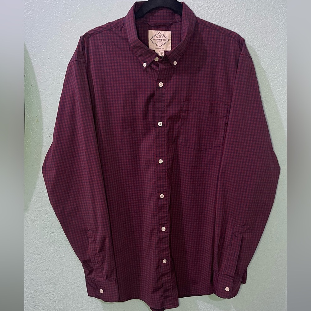 St. John's Bay Men's Maroon Checkered Button Down Shirt